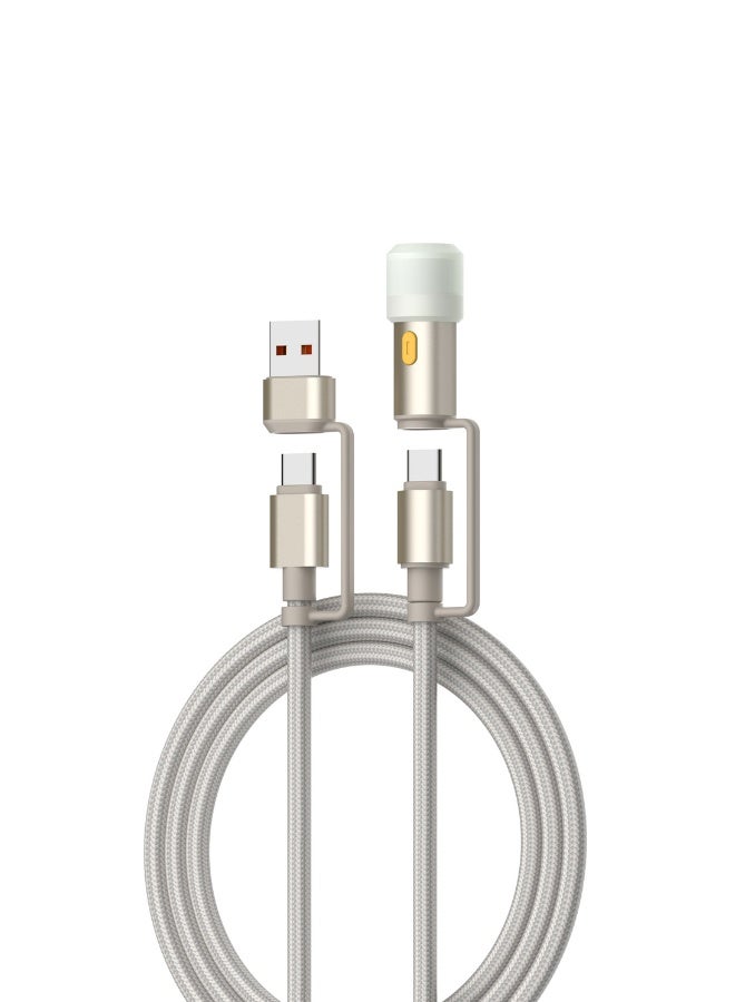 LDNIO 4-in-1 Multi Charger Cable – USB-C 65W + USB-A 50W + Lightning 12W + Portable Torch, Fast Charging for iPhone 17/12 Pro, Android Phones, Tablets & Laptops, 1.2m, High-Speed Data 480Mbps, Aluminum Alloy + PET/PP Weaving - Image 4